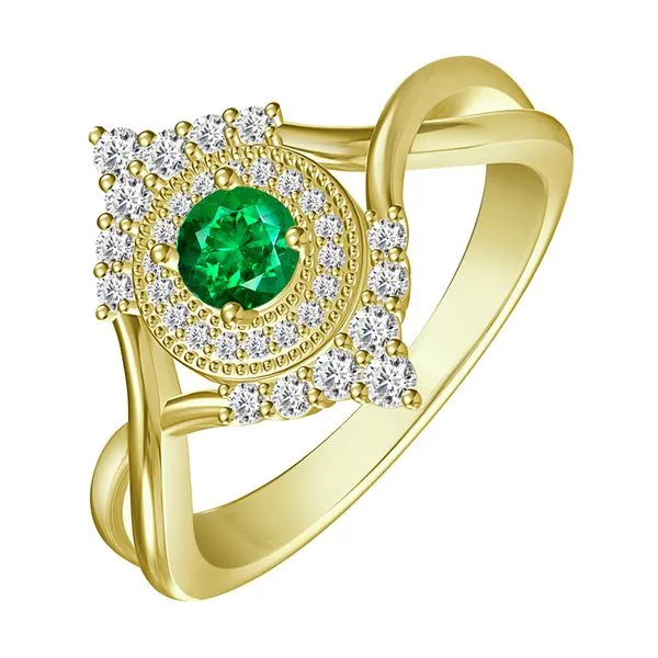 14Kt Yellow Gold Diamond 1/4Ctw & Emerald 1/3Ctw Ring Valentine's Fine Jewelry Dallas, PA