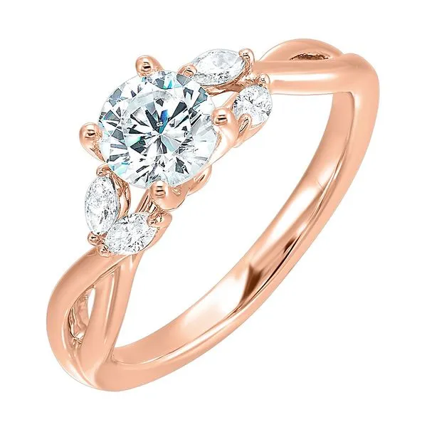 Gorgeous three stone twist engagement ring with added marquise on the shoulders highlights the center further. SIERRA MOON Auburn, CA