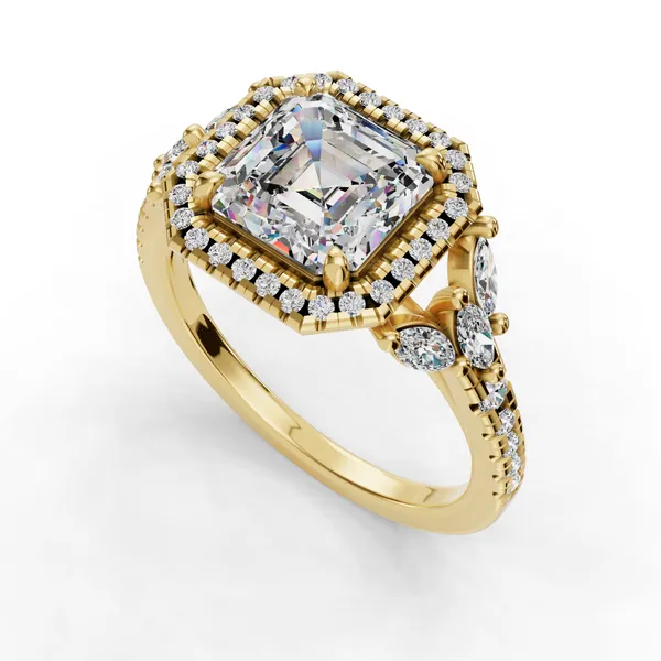 14K Yellow Gold Asscher Engagement Ring Setting SVS Fine Jewelry Oceanside, NY