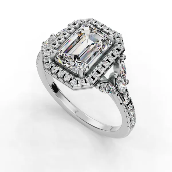 18K White Gold Emerald Engagement Ring Setting SVS Fine Jewelry Oceanside, NY