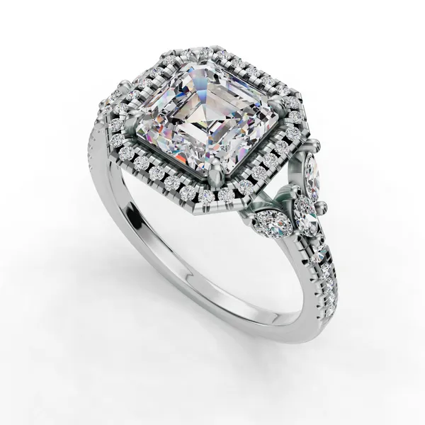 18K White Gold Asscher Engagement Ring Setting SVS Fine Jewelry Oceanside, NY