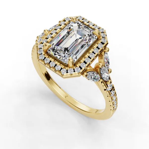 18K Yellow Gold Emerald Engagement Ring Setting SVS Fine Jewelry Oceanside, NY