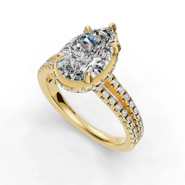14K Yellow Gold Pear Engagement Ring Setting SVS Fine Jewelry Oceanside, NY