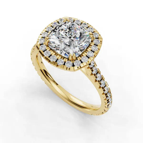 18K Yellow Gold Cushion Engagement Ring Setting SVS Fine Jewelry Oceanside, NY