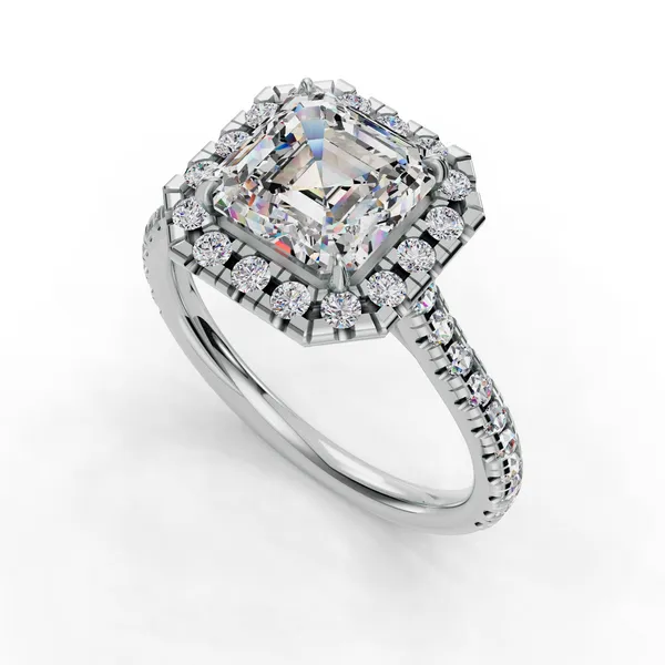 18K White Gold Asscher Engagement Ring Setting SVS Fine Jewelry Oceanside, NY