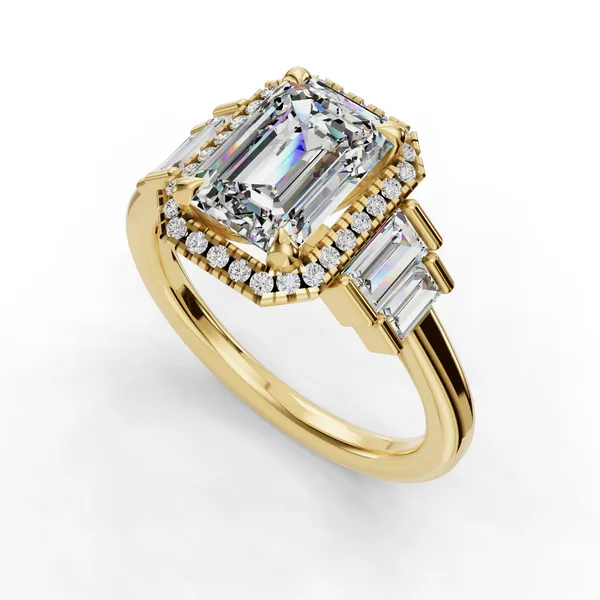 18K Yellow Gold Emerald Engagement Ring Setting SVS Fine Jewelry Oceanside, NY