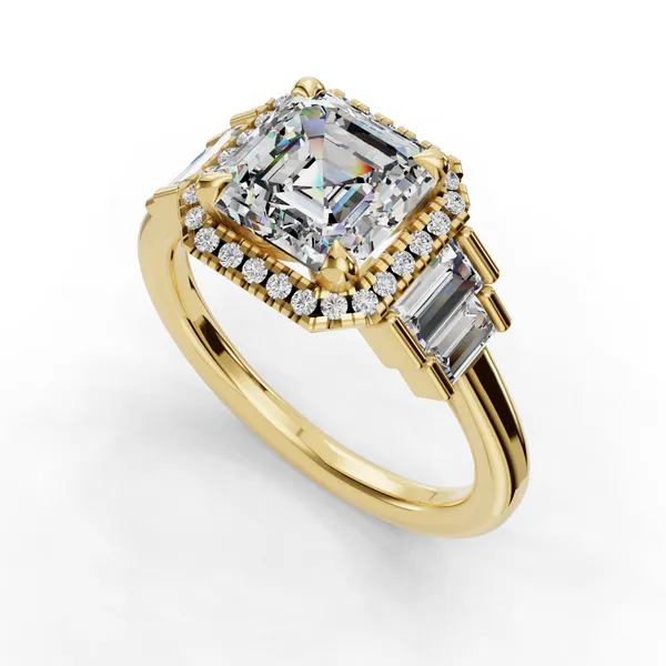 18K Yellow Gold Asscher Engagement Ring Setting SVS Fine Jewelry Oceanside, NY