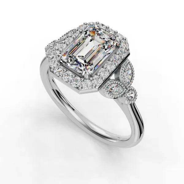 14K White Gold Emerald Engagement Ring Setting SVS Fine Jewelry Oceanside, NY