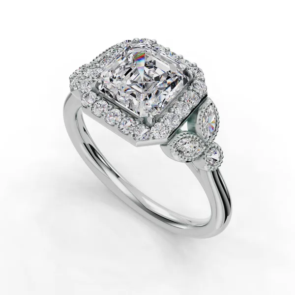 14K White Gold Asscher Engagement Ring Setting SVS Fine Jewelry Oceanside, NY