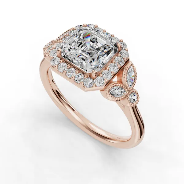 18K Rose Gold Asscher Engagement Ring Setting SVS Fine Jewelry Oceanside, NY