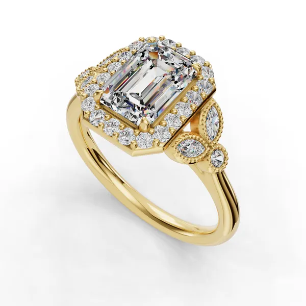 18K Yellow Gold Emerald Engagement Ring Setting SVS Fine Jewelry Oceanside, NY