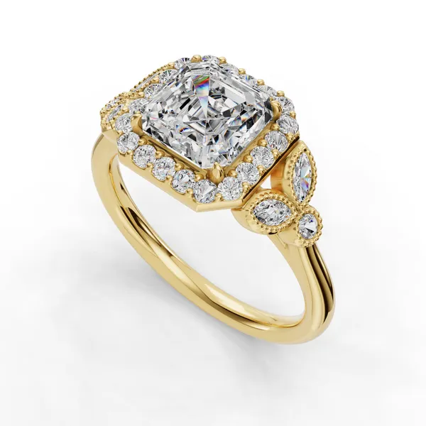 18K Yellow Gold Asscher Engagement Ring Setting SVS Fine Jewelry Oceanside, NY