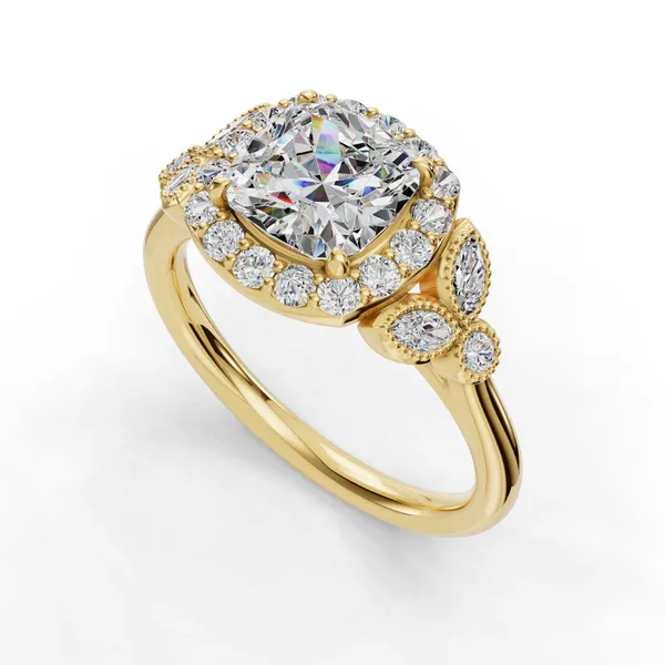 18K Yellow Gold Cushion Engagement Ring Setting SVS Fine Jewelry Oceanside, NY