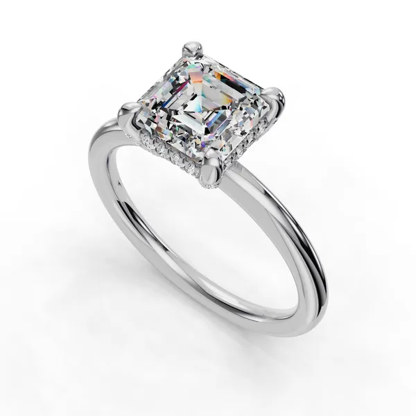 18K White Gold Asscher Engagement Ring Setting SVS Fine Jewelry Oceanside, NY