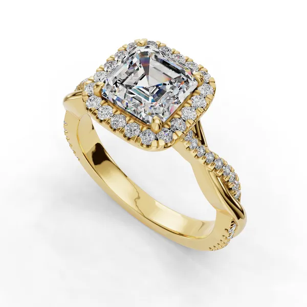 14K Yellow Gold Asscher Engagement Ring Setting SVS Fine Jewelry Oceanside, NY