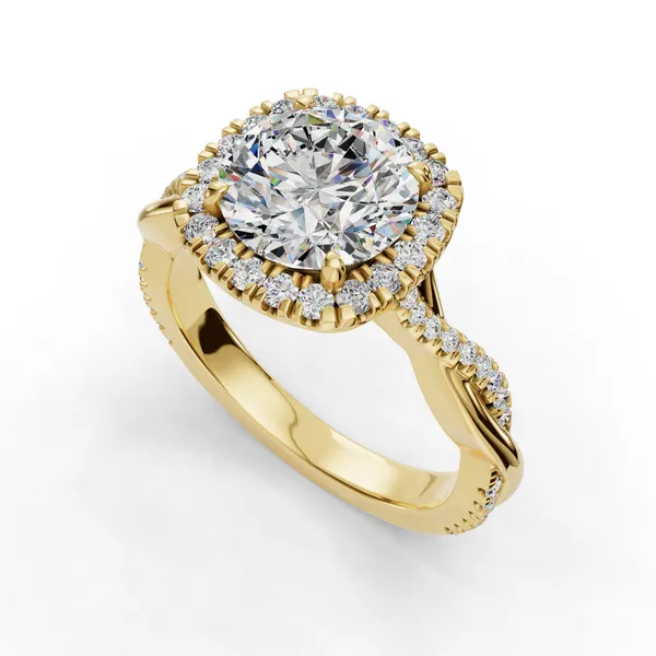 18K Yellow Gold Round Engagement Ring Setting SVS Fine Jewelry Oceanside, NY