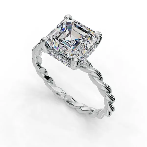 18K White Gold Asscher Engagement Ring Setting SVS Fine Jewelry Oceanside, NY