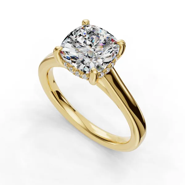 18K Yellow Gold Cushion Engagement Ring Setting SVS Fine Jewelry Oceanside, NY