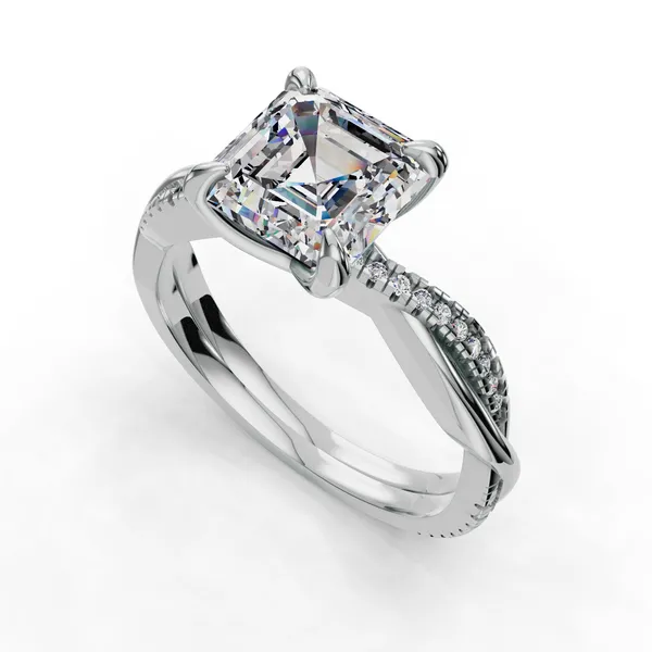 14K White Gold Asscher Engagement Ring Setting SVS Fine Jewelry Oceanside, NY