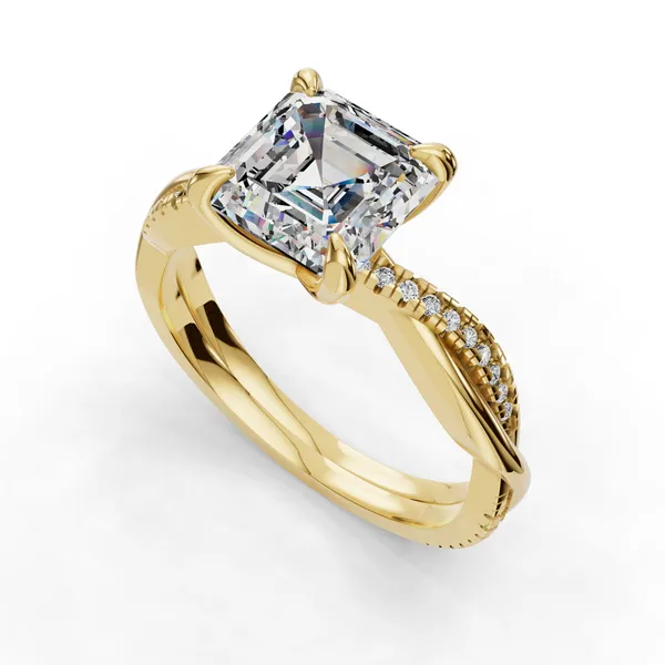 14K Yellow Gold Asscher Engagement Ring Setting SVS Fine Jewelry Oceanside, NY