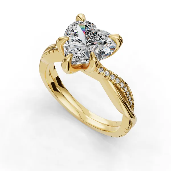 18K Yellow Gold Heart Engagement Ring Setting SVS Fine Jewelry Oceanside, NY