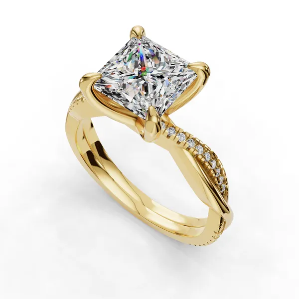 18K Yellow Gold Princess Engagement Ring Setting SVS Fine Jewelry Oceanside, NY