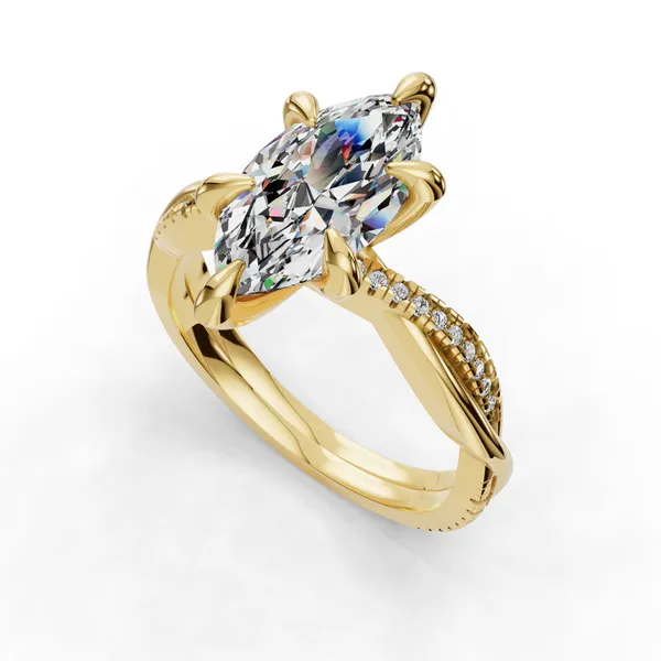 18K Yellow Gold Marquise Engagement Ring Setting SVS Fine Jewelry Oceanside, NY