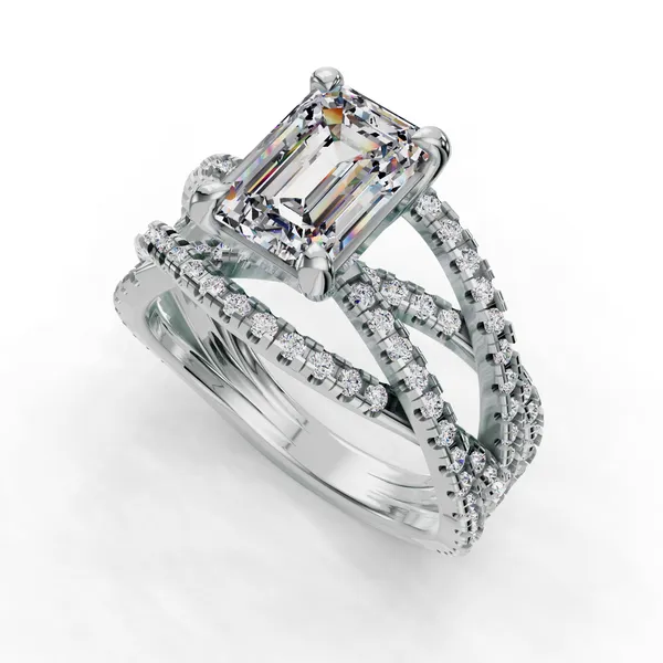 14K White Gold Emerald Engagement Ring Setting SVS Fine Jewelry Oceanside, NY