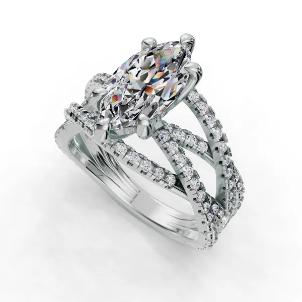 14K White Gold Marquise Engagement Ring Setting SVS Fine Jewelry Oceanside, NY