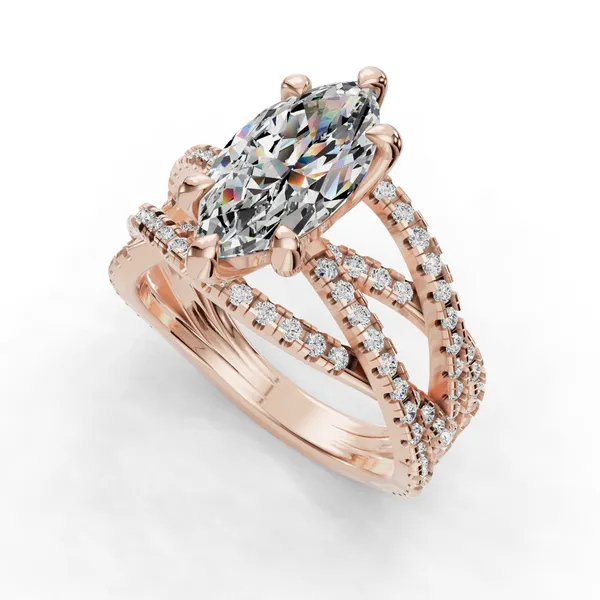 18K Rose Gold Marquise Engagement Ring Setting SVS Fine Jewelry Oceanside, NY