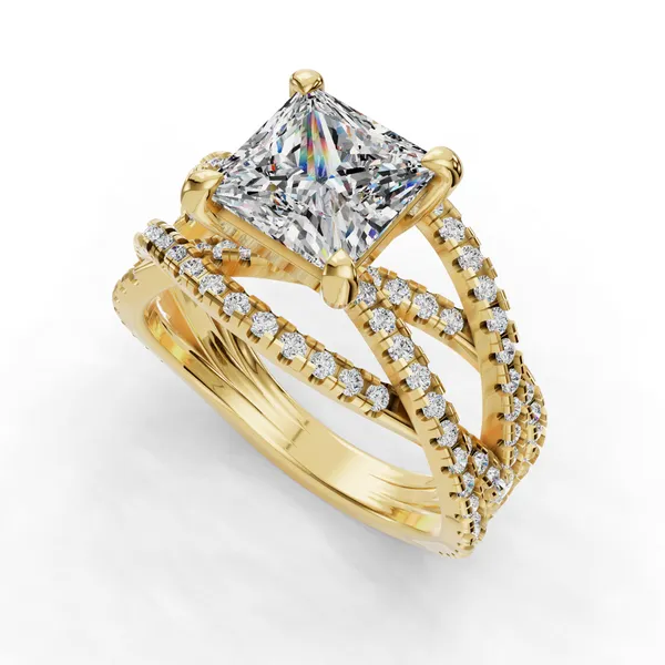 18K Yellow Gold Princess Engagement Ring Setting SVS Fine Jewelry Oceanside, NY