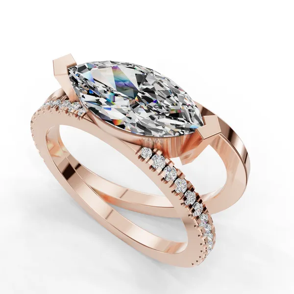 14K Rose Gold Marquise Engagement Ring Setting SVS Fine Jewelry Oceanside, NY