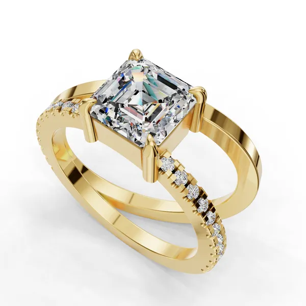 14K Yellow Gold Asscher Engagement Ring Setting SVS Fine Jewelry Oceanside, NY