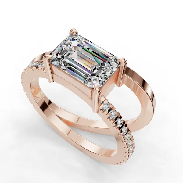 18K Rose Gold Emerald Engagement Ring Setting SVS Fine Jewelry Oceanside, NY