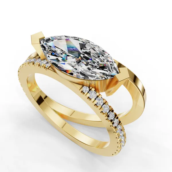 18K Yellow Gold Marquise Engagement Ring Setting SVS Fine Jewelry Oceanside, NY
