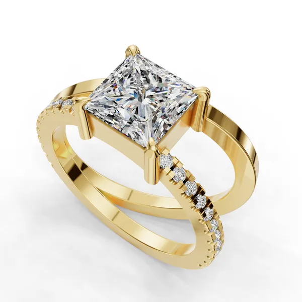 18K Yellow Gold Princess Engagement Ring Setting SVS Fine Jewelry Oceanside, NY