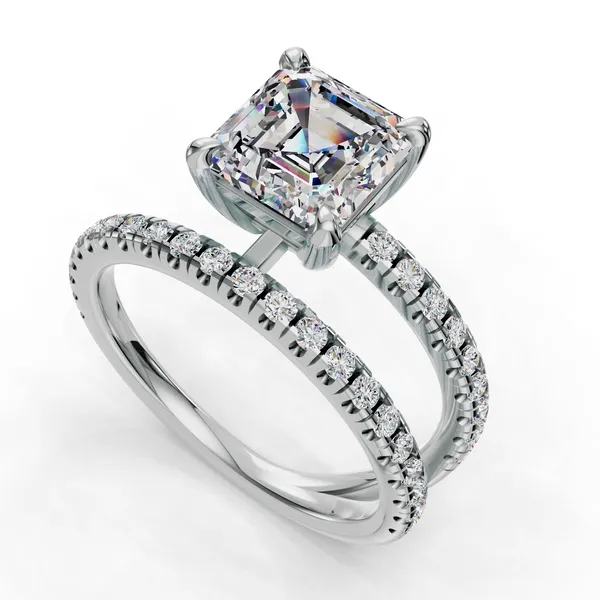 18K White Gold Asscher Engagement Ring Setting SVS Fine Jewelry Oceanside, NY