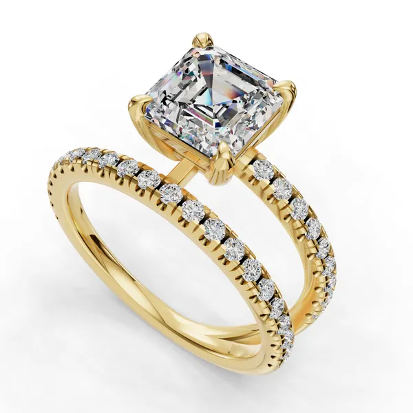 18K Yellow Gold Asscher Engagement Ring Setting SVS Fine Jewelry Oceanside, NY