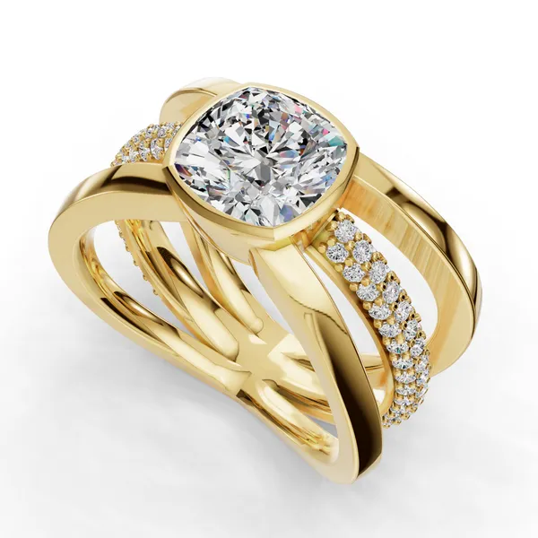 14K Yellow Gold Cushion Engagement Ring Setting SVS Fine Jewelry Oceanside, NY