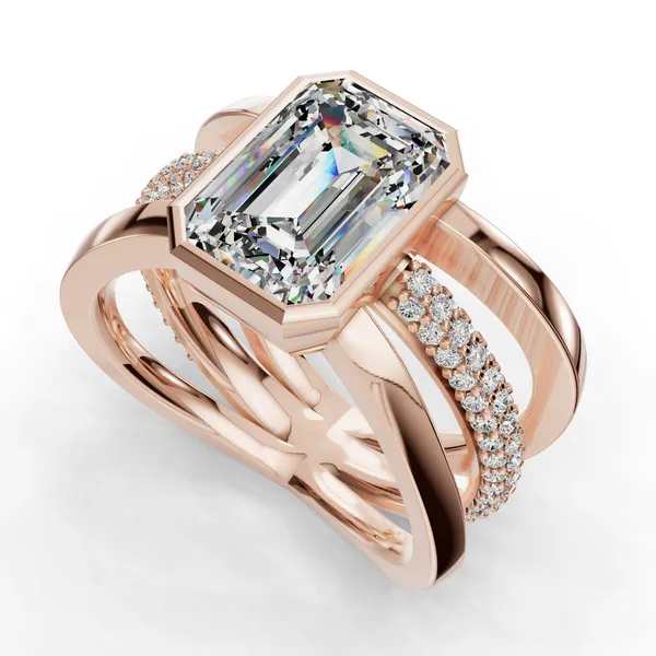 18K Rose Gold Emerald Engagement Ring Setting SVS Fine Jewelry Oceanside, NY