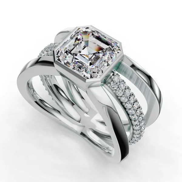 18K White Gold Asscher Engagement Ring Setting SVS Fine Jewelry Oceanside, NY