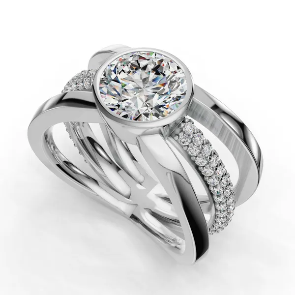 18K White Gold Round Engagement Ring Setting SVS Fine Jewelry Oceanside, NY