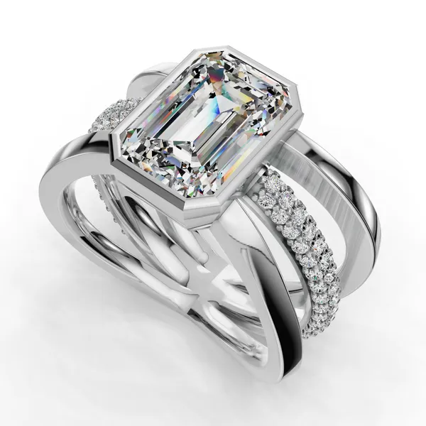 18K White Gold Emerald Engagement Ring Setting SVS Fine Jewelry Oceanside, NY