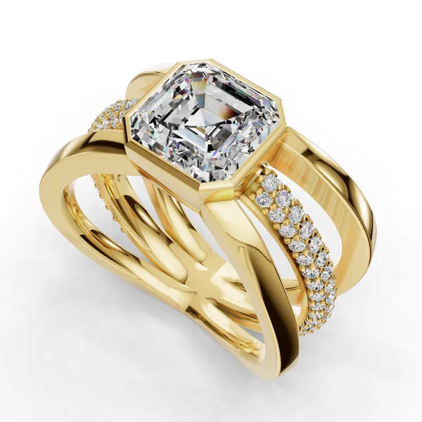 18K Yellow Gold Asscher Engagement Ring Setting SVS Fine Jewelry Oceanside, NY