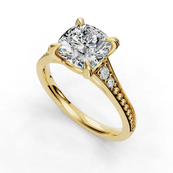 18K Yellow Gold Cushion Engagement Ring Setting SVS Fine Jewelry Oceanside, NY