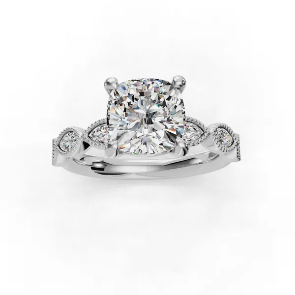 14K White Gold Cushion Engagement Ring Setting Image 4 SVS Fine Jewelry Oceanside, NY