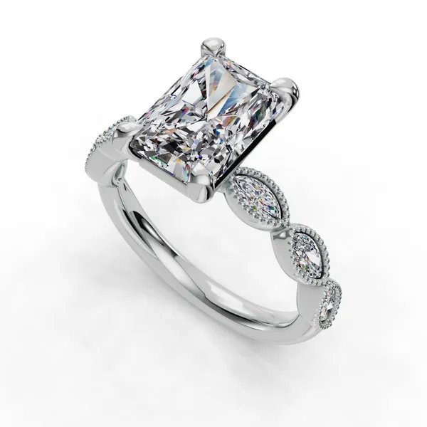 18K White Gold Radiant Engagement Ring Setting SVS Fine Jewelry Oceanside, NY