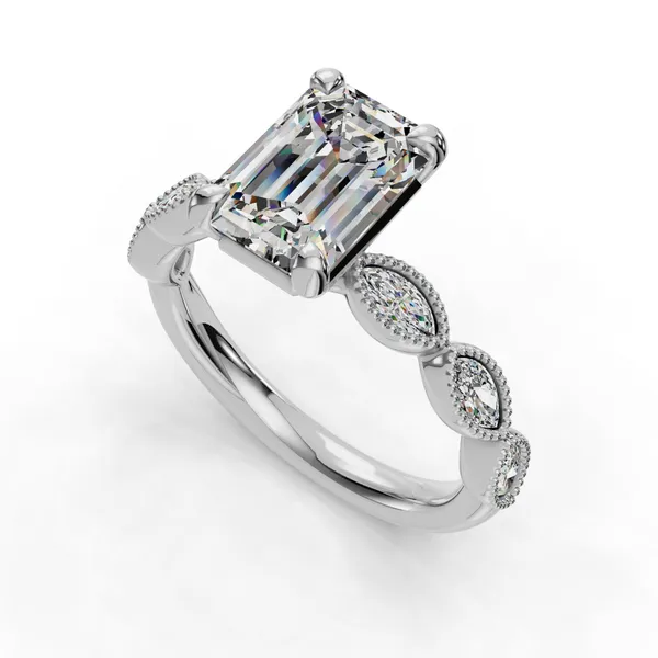 18K White Gold Emerald Engagement Ring Setting SVS Fine Jewelry Oceanside, NY