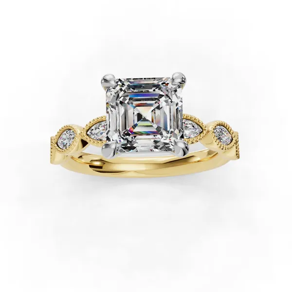 18K Yellow Gold Asscher Engagement Ring Setting Image 4 SVS Fine Jewelry Oceanside, NY