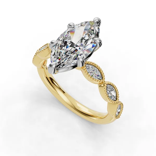 18K Yellow Gold Marquise Engagement Ring Setting SVS Fine Jewelry Oceanside, NY